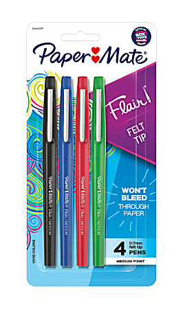 Paper Mate® Flair® Porous-Point Pens, Medium Point, 0.7 mm, Assorted Ink Colors, Pack Of 4 Pens