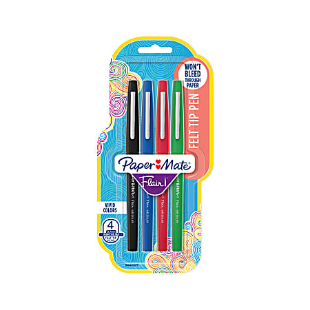 Paper Mate® Flair® Porous-Point Pens, Medium Point, 0.7 mm, Assorted Ink Colors, Pack Of 4 Pens