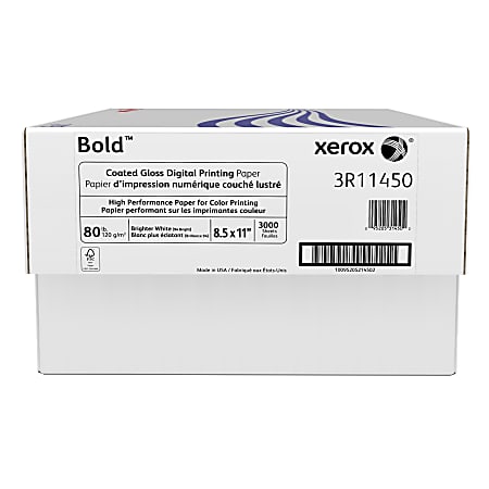Xerox® Bold Digital™ Coated Gloss Printing Paper, Letter Size (8 1/2" x 11"), 94 (U.S.) Brightness, 80 Lb Text (120 gsm), FSC® Certified, 500 Sheets Per Ream, Case Of 6 Reams
