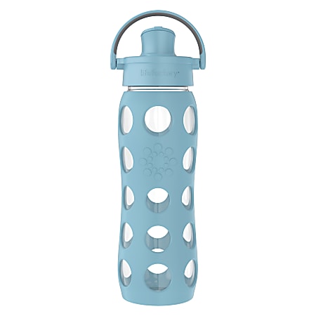 LifeFactory Glass Water Bottle With Active Flip Cap And Protective Silicone Sleeve, 22 Oz, Denim