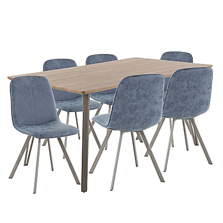 Lumisource Sedona Industrial Dining Table With 6 Dining Chairs, Brushed Antique/Brown/Blue