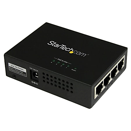 StarTech.com 4 Port Gigabit Midspan - PoE+ Injector - 802.3at and 802.3af