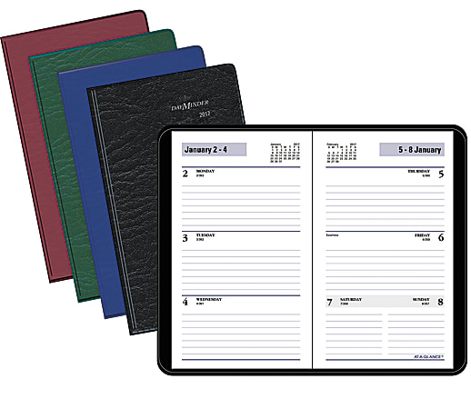 AT-A-GLANCE® DayMinder® Weekly Appointment Book, 3 5/8" x 6 1/16", 30% Recycled, Assorted Colors (No Choice), January to December 2017