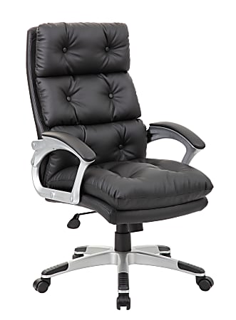 Boss Office Products Button-Tufted Ergonomic High-Back Chair, Black/Silver