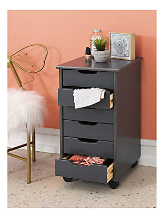 Linon Casimer 6 Drawer Rolling Home Office Storage Cart Grey