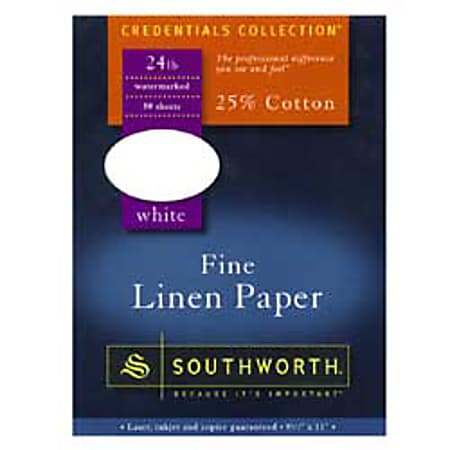 Southworth® 25% Cotton Linen Business Paper, 8 1/2" x 11", 24 Lb, White, Box Of 80