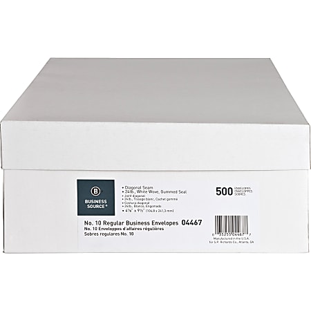 Business Source No. 10 White Wove V-Flap Business Envelopes - Business - #10 - 9 1/2