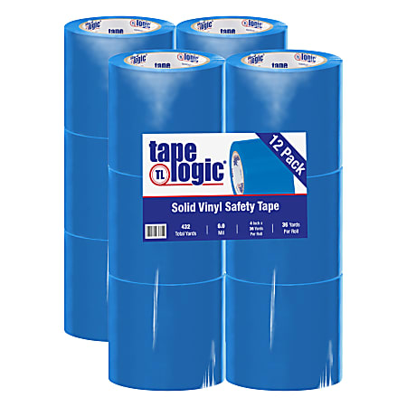 BOX Packaging Solid Vinyl Safety Tape, 3" Core, 4" x 36 Yd., Blue, Case Of 12