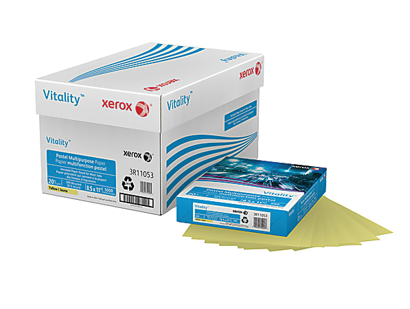 Xerox® Vitality™ Pastel Color Multi-Use Printer & Copy Paper, 10 Reams, Yellow, Letter Size, 5000 Sheets Per Case, 20 Lb, 30% Recycled - 3R11053-CT