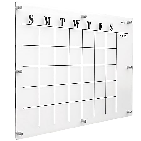 Excello Acrylic Non-Magnetic Dry-Erase Board With Custom Printed Calendar, 30” x 20”, Clear