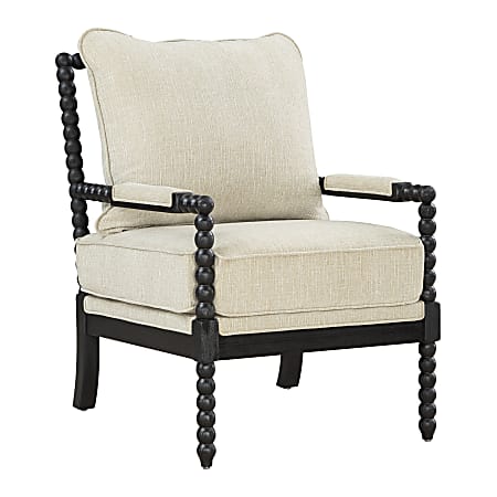 Office Star Eliza Fabric/Wood Spindle Accent Chair, 37”H x 26-1/4”W x 32-1/4”D, Linen