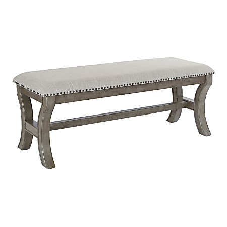 Office Star Monaco Metal/Fabric Bench, 19”H x 48”W x 17-3/4”D, Antique Gray/Gray