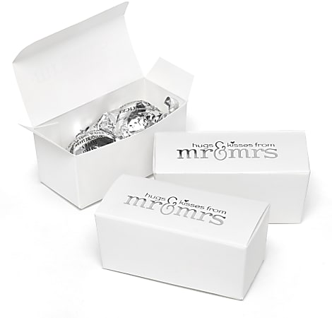Taylor Party/Event And Ceremony Treat/Favor Boxes, 2-3/4" x 1-1/4" x 1-1/4", Mr. And Mrs. Hugs & Kisses, Pack Of 25