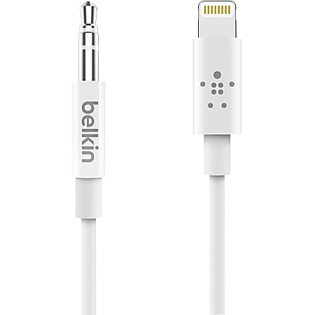 Belkin 3.5 mm Audio Cable With Lightning Connector - 3 ft Lightning/Mini-phone Audio/Data Transfer Cable for Audio Device, iPad, iPhone - First End: 1 x Lightning - Male - Second End: 1 x Mini-phone Stereo Audio - Male - White