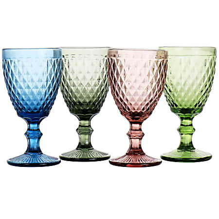 Gibson Home Rainbow Hue 4-Piece Goblet Set, 11.2 Oz, Assorted Colors