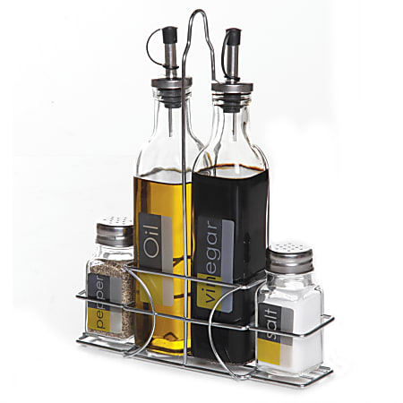 Gibson Home General Store 4-Piece Condiment Set With Caddy, Silver/Clear