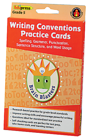 Edupress Brain Blasters Writing Conventions Practice Cards, 4 3/4" x 7", Grade 3, Pack Of 40