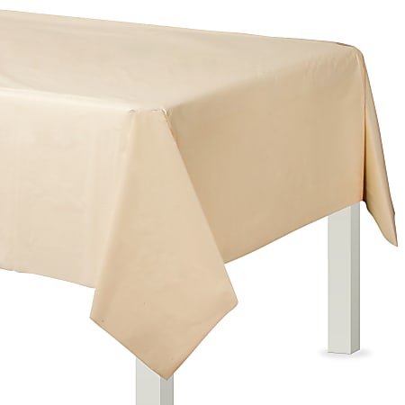 Amscan Flannel-Backed Vinyl Table Covers, 54” x 108”, Vanilla Creme, Set Of 2 Covers