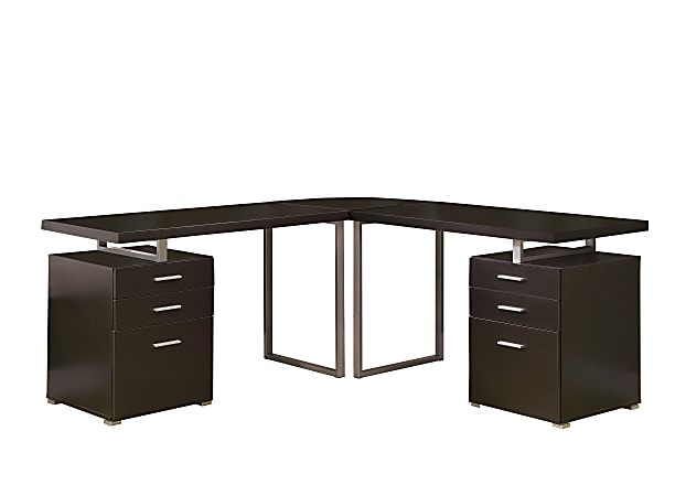 Monarch Specialties L-Shaped Computer Desk With File Drawers, Cappuccino