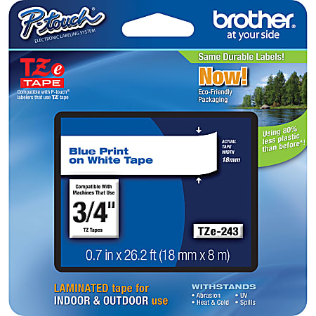 Brother® TZe-243 Blue-On-White Tape, 0.75" x 26.2'