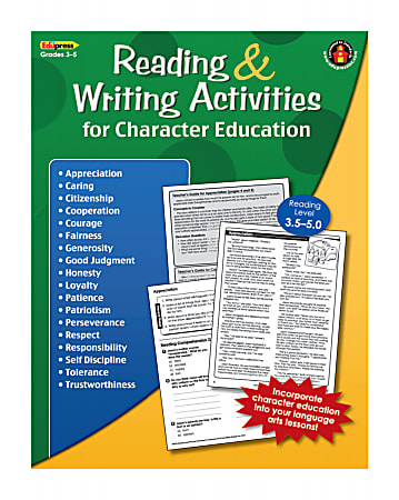 Edupress Reading And Writing Activities For Character Education Book, Grades 3 - 5