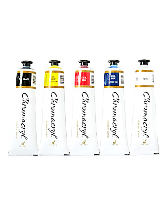 Chroma Chromacryl Students' Acrylic Paint Set, 2.5 Oz Tubes, Assorted Colors, Pack Of 5