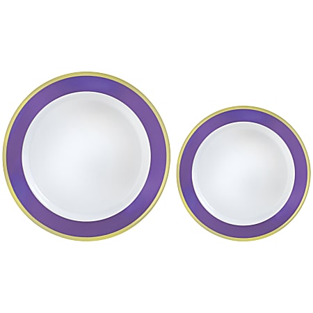 Amscan Round Hot-Stamped Plastic Bordered Plates, New Purple, Pack Of 20 Plates