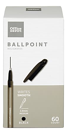 Office Depot® Brand Tinted Ballpoint Stick Pens, Medium Point, 1.0 mm, Black Barrel, Black Ink, Pack Of 60 Pens