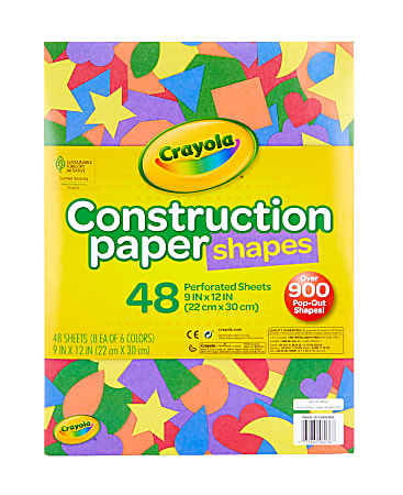 Crayola Construction Paper Shapes, 9" x 12", Assorted Colors, Set Of 48 Sheets