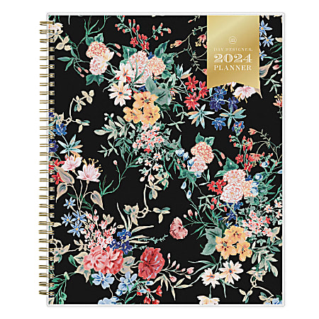 2024 Day Designer Weekly/Monthly Planning Calendar, 8-1/2" x 11", Wild Flora Black Frosted, January To December