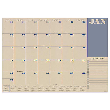 TF Publishing Monthly Medium Desk Pad Calendar, 17" x 12", Kraft, January To December 2021