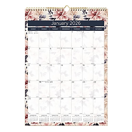 2026 Blueline Colorful Monthly Wall Calendar, 12" x 17", Floral, January To December, C173128