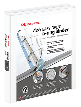 Office Depot® Brand EasyOpen™ ClearVue™ Locking Slant-D® Ring 3-Ring Binder, 1" D-Rings, Letter Size, White