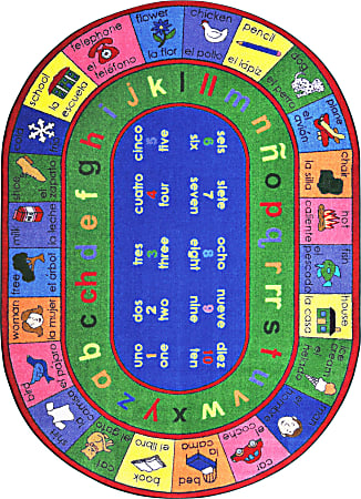 Joy Carpets® Kids' Essentials Oval Area Rug, LenguaLink Spanish™, 5-1/3' x 7-33/50', Multicolor
