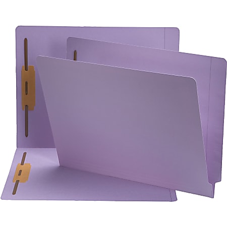 Smead® End-Tab Color Fastener Folders with Shelf-Master® Reinforced Tab, 8 1/2" x 11", Letter Size, Lavender, Box Of 50 Folders