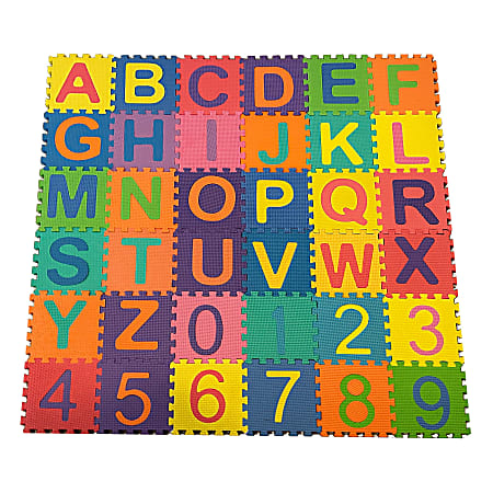 Kore Design Foam Play Mat for Kids, Interlocking Alphabet & Number Tiles, Set Of 36