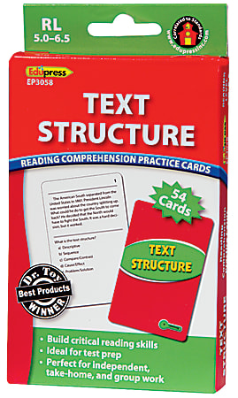 Edupress Reading Comprehension Practice Cards, Text Structure, Green Level, Grades 5 - 7, Pack Of 54