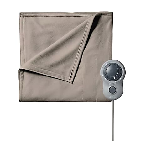 Sunbeam Full-Size Electric Fleece Heated Blanket, 72” x 84”, Mushroom