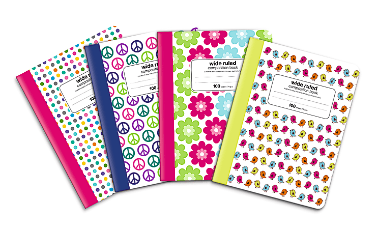 Office Depot® Brand Fashion Composition Book, 7 1/2" x 9 3/4", Wide Ruled, 80 Sheets, Assorted Designs (No Design Choice)