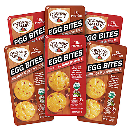 Organic Valley Egg Bites Variety Pack, 4 Oz, 2 Bites Per Containers, Pack Of 3 Containers