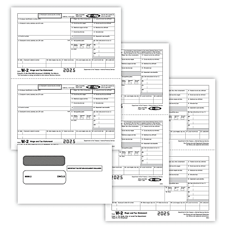 ComplyRight&reg; W-2 Tax Form Set with Envelopes, 5-Part, Recipient Copy Only, 2-Up, Pack of 50, 5648E25