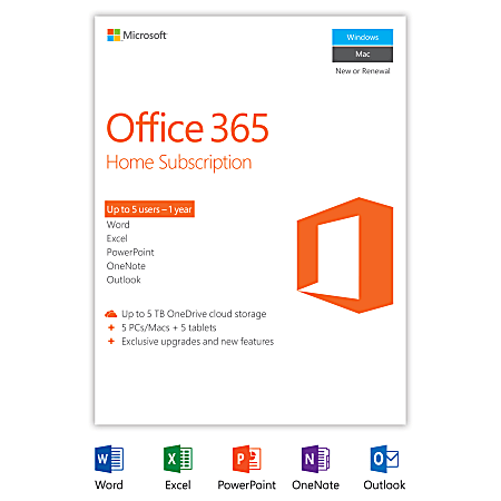 Microsoft Office 365 Home, 1-Year Subscription, For 5 PCs And For Mac® Devices, Product Key