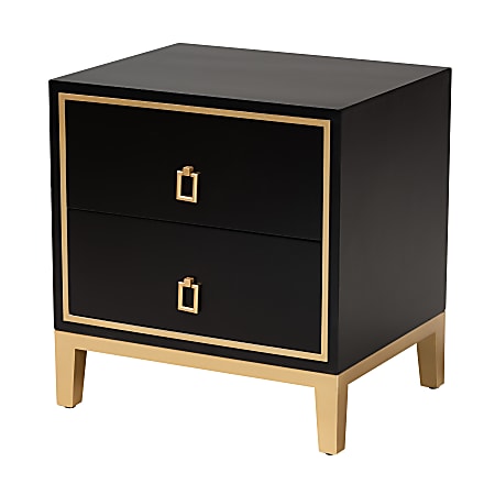 Baxton Studio Donald Modern Glam Wood And Metal 2-Drawer End Table, 20-15/16”H x 19-3/4”W x 15-3/4”D, Black/Gold
