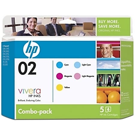 HP 02 Cyan, Light Cyan, Magenta, Light Magenta, Yellow Ink Cartridges, Pack Of 5, CC604FN