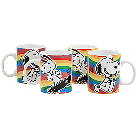 Gibson Peanuts 70th Anniversary 4-Piece Mug Set, 15 Oz, Rainbow