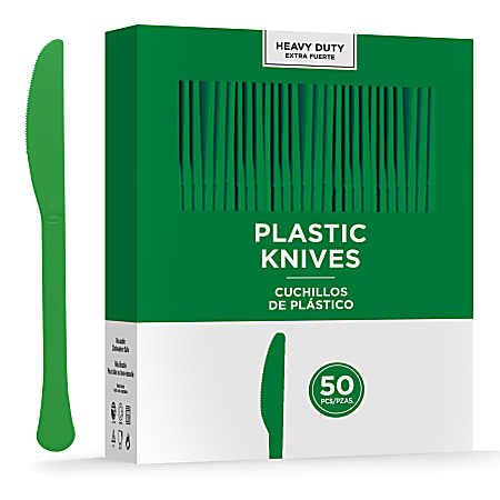 Amscan 8019 Solid Heavyweight Plastic Knives, Festive Green,