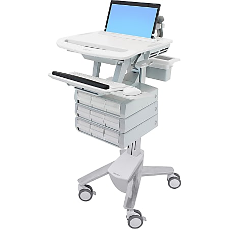 Ergotron StyleView Laptop Cart, 9 Drawers - Up to 17.3" Screen Support - 20 lb Load Capacity - 50.5" Height x 17.5" Width x 30.8" Depth - Floor Stand - Aluminum - White, Gray