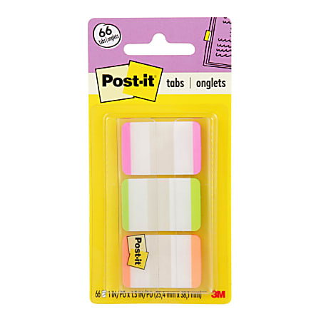 Post-it® Notes Durable Filing Tabs, 1" x 1-1/2", Green/Orange/Pink Color Bars, 22 Flags Per Pad, Pack Of 3 Pads