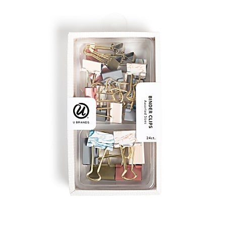 U Brands&reg; Binder Clip Set, Assorted Sizes, Set in Stone, Set Of 24 Clips