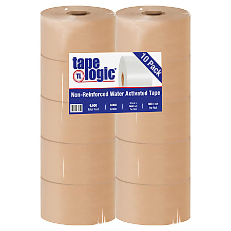 Tape Logic® Water-Activated Packing Tape, 3" Core, 3" x 200 Yd., Kraft, Case Of 10